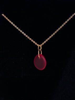 Red Sea Glass Pendant Necklace on 18” Gold Chain